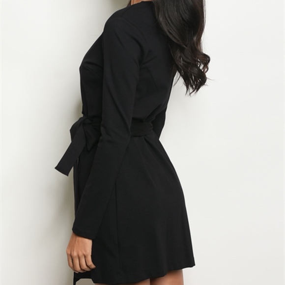 LAST 1! Little Black V Wrap Dress Long Sleeve - Picture 3 of 4